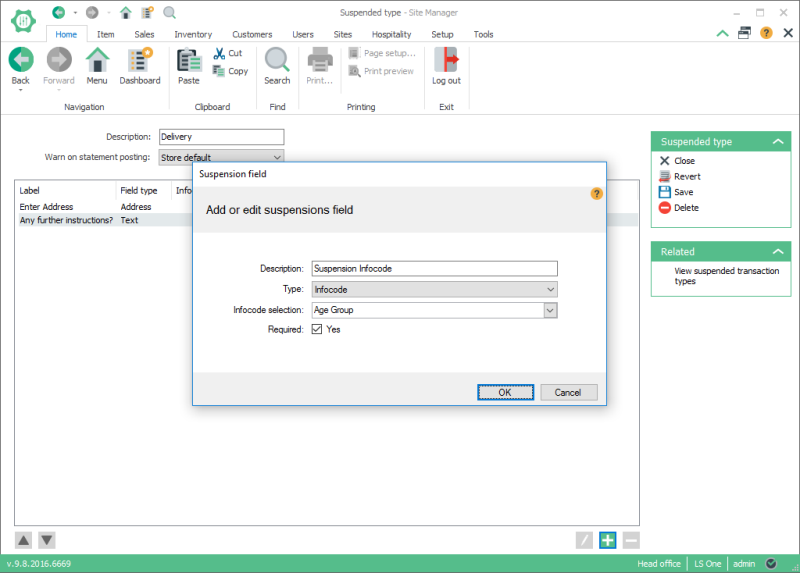 Assign Infocodes to Suspended Transaction Types